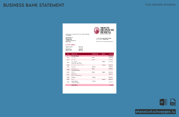 Kontoauszug der Firma Monte dei Paschi di Siena als Word- und PDF-Beispielvorschau